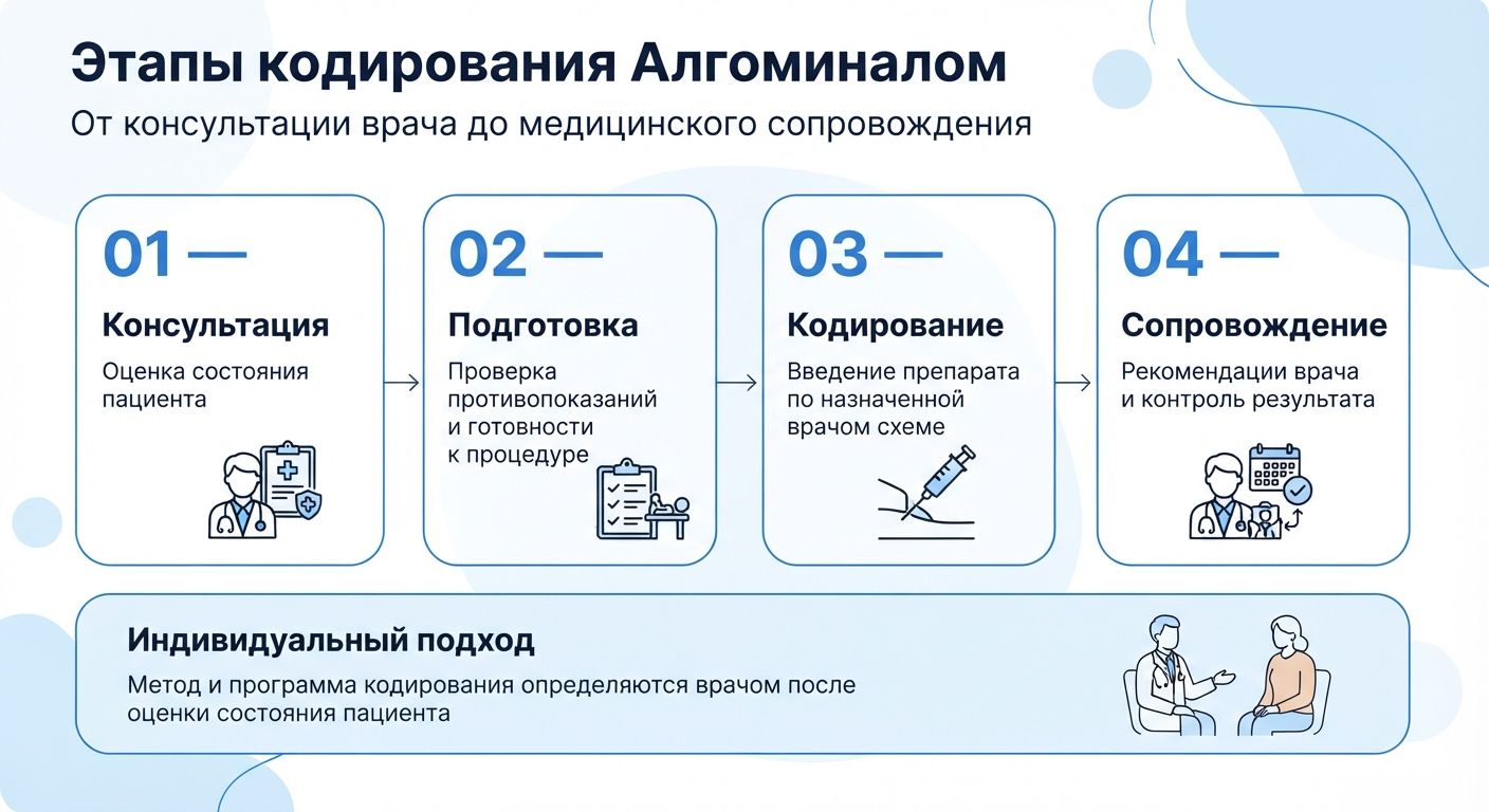 Кодирование препаратом «Алгоминал» в Евпатории инфографика